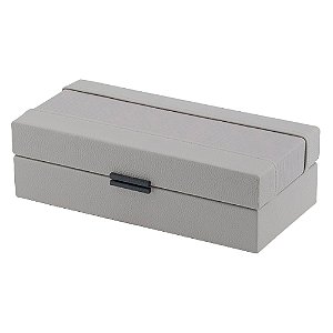 CAIXA DECORATIVA EM MADEIRA E REVESTIDO EM PU CINZA 25CM X 12CM X 7,5CM