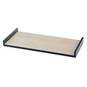BANDEJA DECORATIVA EM METAL E PU - PRETO E CREME - 38X18X3CM