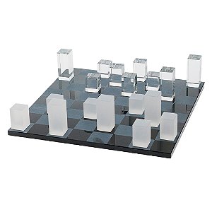 PECA DECORATIVA EM VIDRO - XADREZ - PRETO E TRANSPARENTE - 30X30X7CM