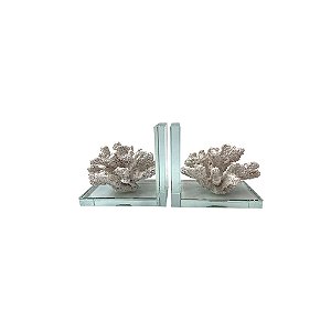 CJ SUPORTE LIVRO CORAIS EM VIDRO E RESINA BRANCO 2PCS