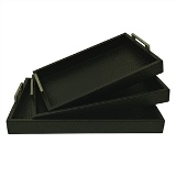 CJ. DE BANDEJAS DE MADEIRA PRETA - 3PCS