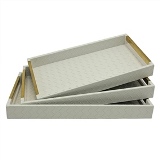 CJ. DE BANDEJAS DE MADEIRA BRANCO E DOURADO - 3PCS