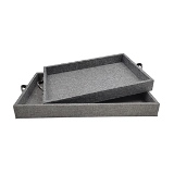 CONJ DE BANDEJAS DE COURO SINTETICO CINZA 2 PCS