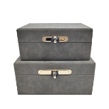 CONJ DE CAIXAS DE COURO SINTETICO CINZA E DOURADO 2 PCS