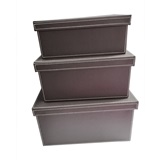 CONJ DE CAIXAS DE COURO SINTÉTICO MARROM ESCURO - 3 PCS