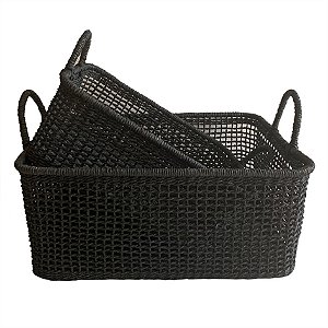 CJ DE CESTOS DE RATTAN PRETO 2PCS