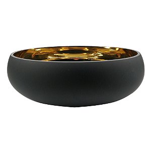 FRUTEIRA DE VIDRO PRETA E DOURADA
