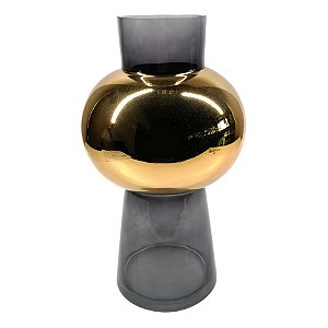 VASO DE VIDRO FUME E DOURADO