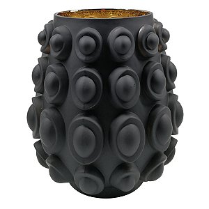 VASO DE VIDRO PRETO COM TEXTURA E INTERIOR DOURADO