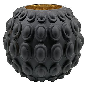VASO DE VIDRO PRETO COM TEXTURA E INTERIOR DOURADO
