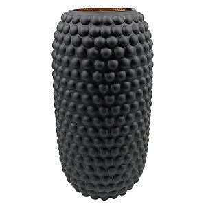 VASO DE VIDRO PRETO COM TEXTURA E INTERIOR DOURADO