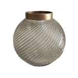 VASO DECORATIVO EM VIDRO - FUMÊ E DOURADO - 20X20X19,5CM