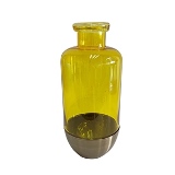 VASO DE VIDRO AMARELO COM BASE DOURADA
