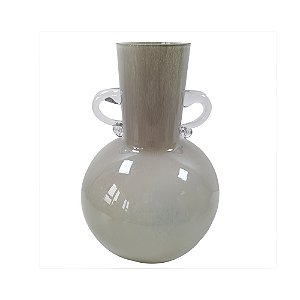 VASO DECORATIVO EM VIDRO CINZA DETALHE ALCA TRANSPARENTE
