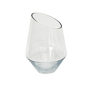VASO DECORATIVO EM VIDRO CORTE DIAGONAL TRANSPARENTE