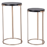 CJ. DE MESAS LATERAIS EM METAL E MADEIRA DOURADO E PRETO - 2PCS