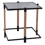 MESA LATERAL EM METAL E MADEIRA E VIDRO MARROM E PRETO