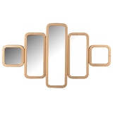 ESPELHO DECORATIVO EM METAL E MADEIRA DOURADO