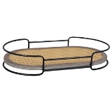 BANDEJA EM MADEIRA METAL E RATTAN MARROM E PRETO