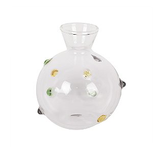 VASO DECORATIVO EM VIDRO COM PONTOS COLORIDOS TRANSPARENTE
