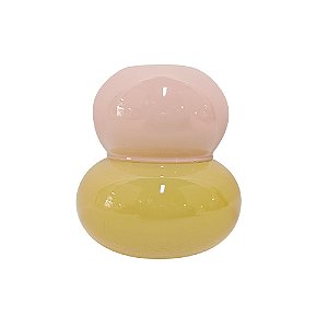 GARRAFA DECORATIVA EM VIDRO ROSA E AMARELO