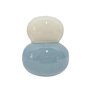 GARRAFA DECORATIVA EM VIDRO BRANCO E AZUL