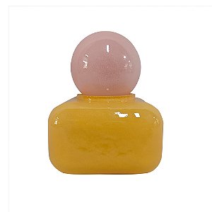 GARRAFA DECORATIVA EM VIDRO ROSA E AMARELO