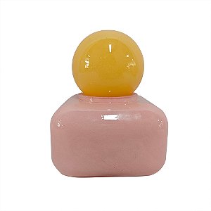 GARRAFA DECORATIVA EM VIDRO ROSA E AMARELO