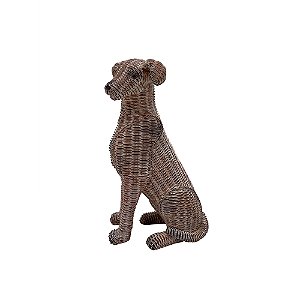 CACHORRO DECORATIVA EM RESINA MARROM E BRANCO