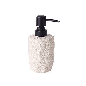 PORTA SABONETE EM CERAMICA BRANCO TEXTURIZADO COM DISPENSER PRETO