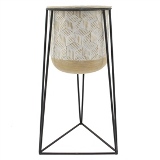 CACHEPOT DE METAL BEGE COM BASE PRETA