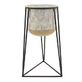 CACHEPOT DE METAL BEGE COM BASE PRETA