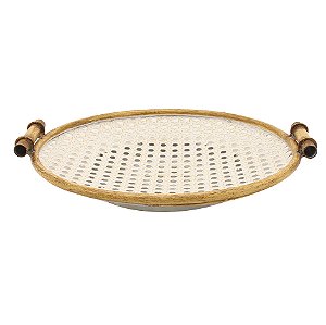 BANDEJA DE METAL MARROM E BRANCA