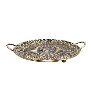BANDEJA DECORATIVA EM METAL DOURADO