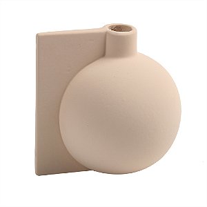 VASO DECORATIVO DETALHE FORMAS RETAS EM CERAMICA BEGE