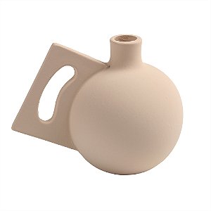 VASO DECORATIVO DETALHE FORMAS RETAS EM CERAMICA BEGE