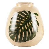 VASO DE CERAMICA BEGE COM FOLHA