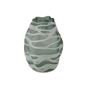 VASO DECORATIVO EM VIDRO COM RELEVO ABSTRATO FUME E BRANCO FOSCO