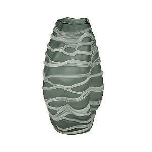 VASO DECORATIVO EM VIDRO COM RELEVO ABSTRATO FUME E BRANCO FOSCO