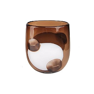 VASO DECORATICO EM VIDRO DETALHE MARROM E BRANCO