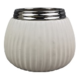 VASO DE CERAMICA BRANCO E PRATEADO
