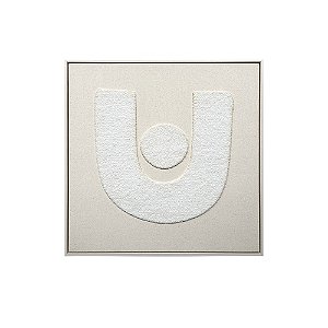 QUADRO DECORATIVO EM LINHO E MDF BEGE RELEVO EM LA BRANCO