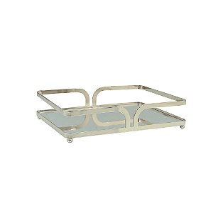 BANDEJA DECORATIVA METAL BANHO EM NIQUEL DOURADO E ESPELHO