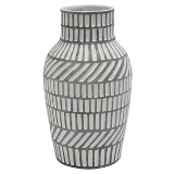 VASO DE CERAMICA CINZA COM DETALHES ETNICOS 17CM X 17CM X 29