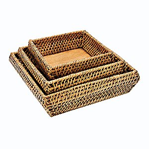 CONJUNTO DE BANDEJAS DE BAMBU QUADRADO- 3 PCS