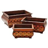 CONJUNTO CACHEPOT DE RATTAN E MADEIRA RETANGULAR