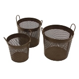 JOGO DE CESTO DECORATIVO DE METAL COM 03 PECAS