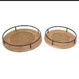 CJ. DE BANDEJAS EM RATTAN, MADEIRA E METAL - 2PCS