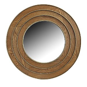 ESPELHO COM MOLDURA EM METAL E MADEIRA REDONDO ACABAMENTO LISO NATURAL 81CM X 4C