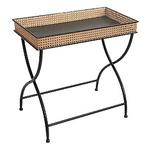 MESA EM METAL E MADEIRA RETANGULAR COR NATURAL 61CM X 33CM X 60CM